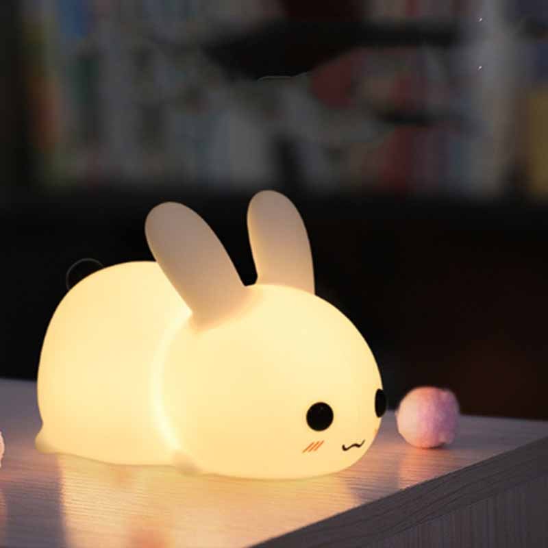 Kaninchen LED Nachtlicht Silikon Tier Cartoon Dimmbare Lampe USB Aufladbare Für Kinder Kinder Baby Geschenk Nacht Schlafzimmer