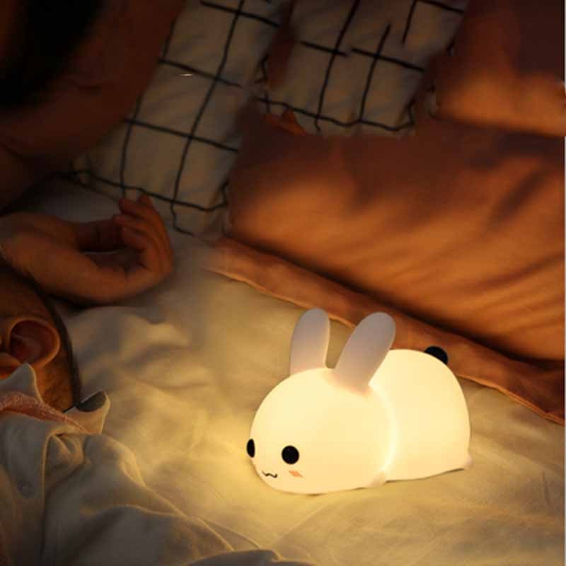 Kaninchen LED Nachtlicht Silikon Tier Cartoon Dimmbare Lampe USB Aufladbare Für Kinder Kinder Baby Geschenk Nacht Schlafzimmer