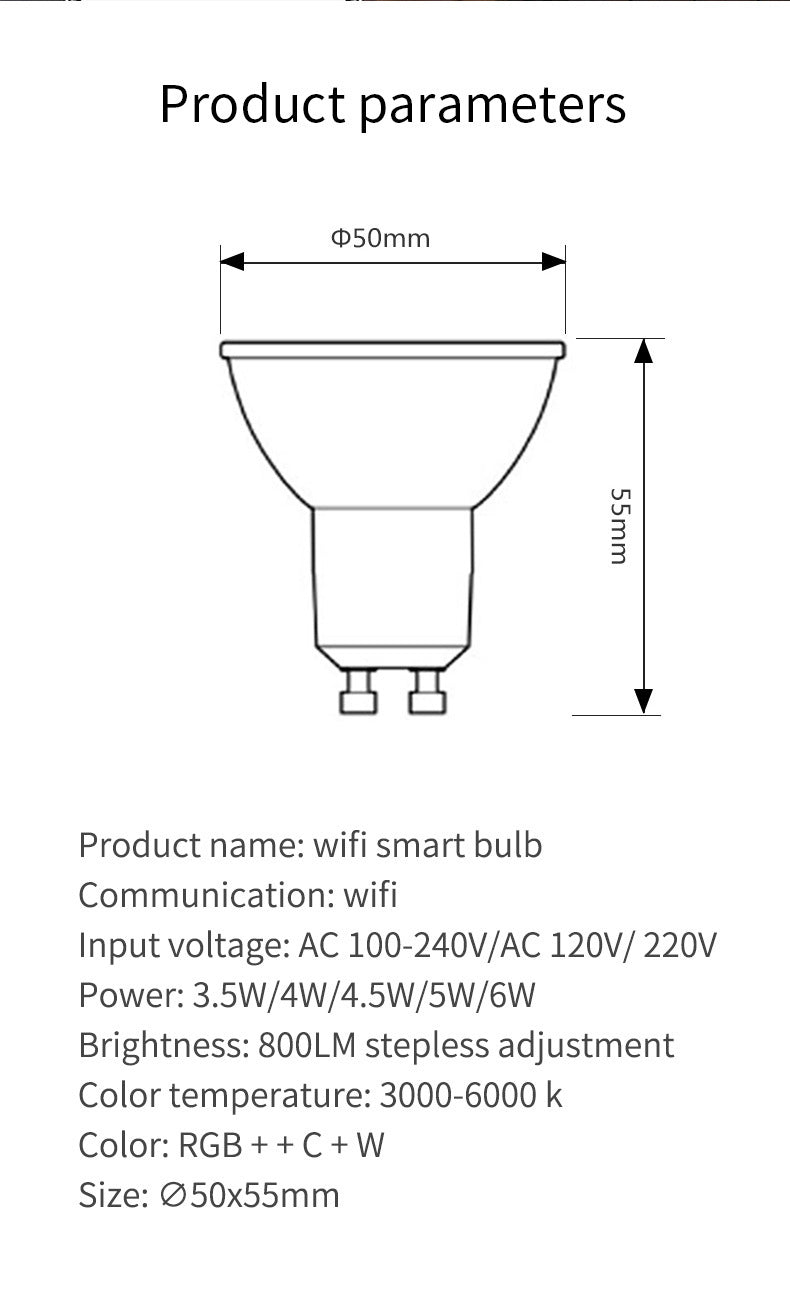Led Lichtquelle RGBCCT 5W Smart Kleiner Scheinwerfer GU10 Sprachsteuerung